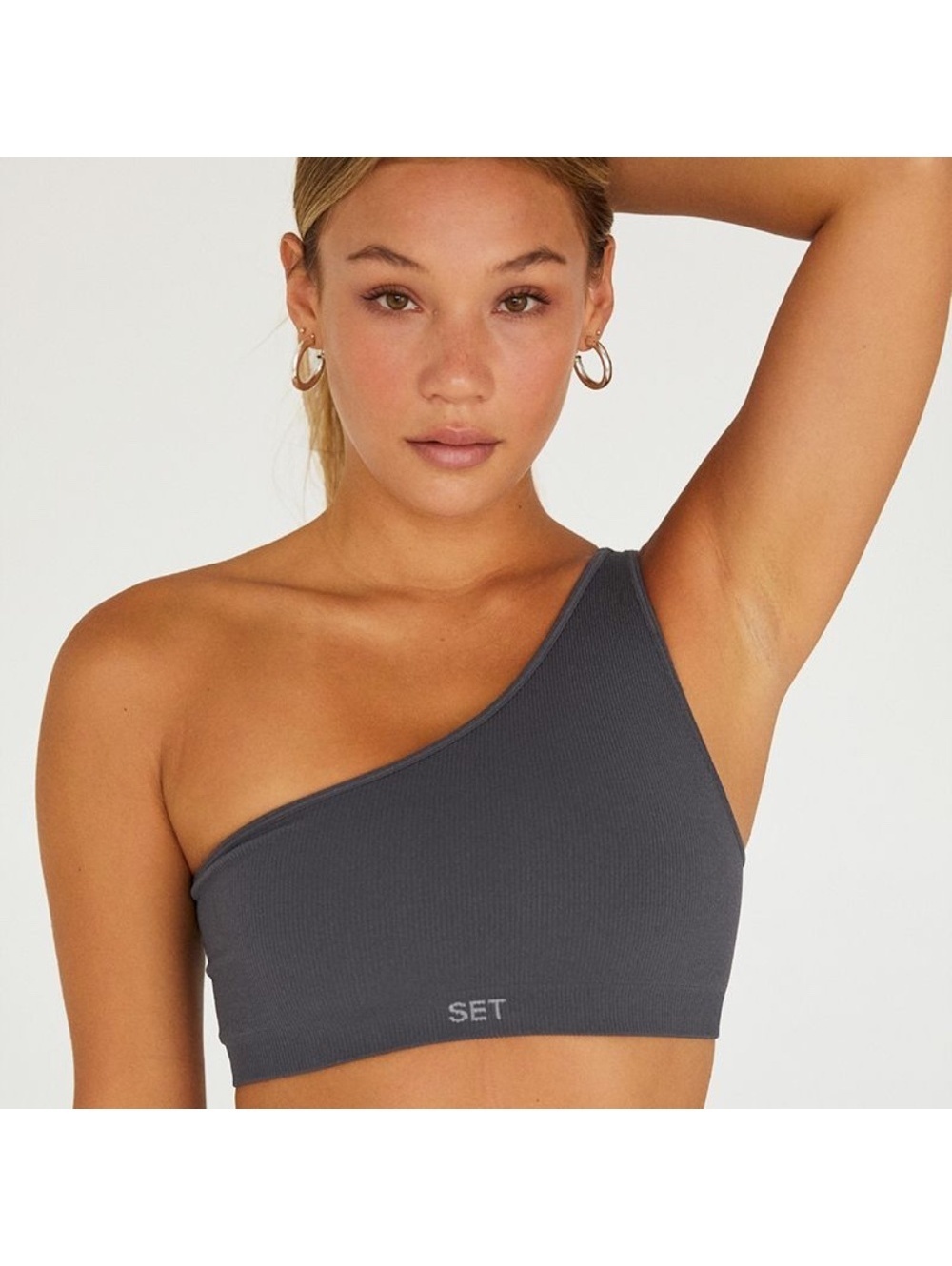 SET Active Sculptflex Ribbed One Shoulder Sport Bra Storm Small